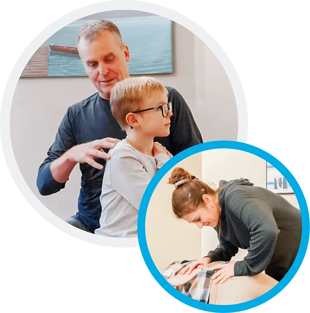 Chiropractors adjusting patients at Okanagan Chiropractic Center